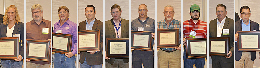 Representatives of ten different utilities from around the state received certificates of appreciation from TCEQ Commissioner Jon Niermann during the annual Public Drinking Water Conference on Aug. 7, 2018.