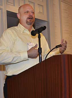 TCEQ speaker Clayton Nicolardi gives his presentation on day one of the Public Drinking Water Conference.