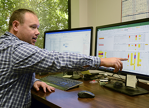 Among the many tools at his disposal, Weslee Copeland, the lead meteorologist for the TCEQ’s Monitoring Division, explains the modeling software he uses. The program, which he helped to develop, collects and analyzes atmospheric data to create a baseline air quality forecast.