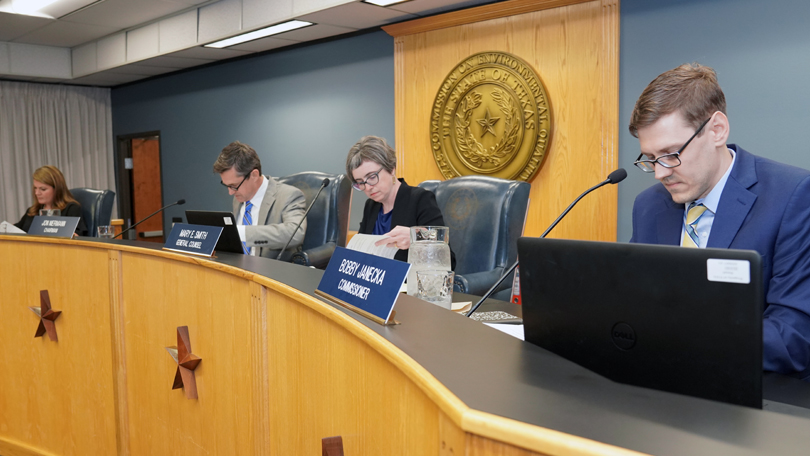 For the first time since former Chairman Bryan Shaw and now-Executive Director Toby Baker both stepped down in 2018, TCEQ’s commission now comprises a full three members, including Commissioner Emily Lindley (left); Chairman Jon Niermann (middle); and new Commissioner Bobby Janecka (right). Also pictured is Mary Smith, TCEQ’s general counsel.