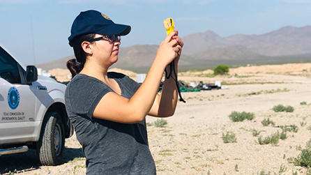 Alexia Reyes investigating a complaint regarding a landfill in Sierra Blanca, TX.