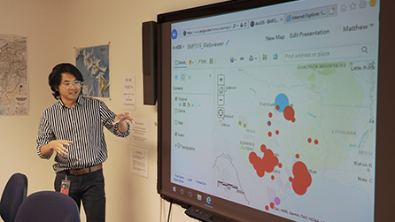 Mathew Ooi explains how the GIS layers he and another intern are developing will be implemented into the NPS Program Public Viewer.