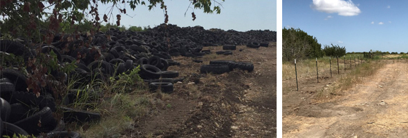 The Gatesville scrap tire pile and the area after cleanup