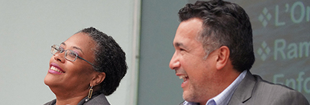 L’Oreal Stepney, P.E., and Ramiro Garcia, Jr., being interviewed about their respective career journeys at the 2019 Mickey Leland Environmental Internship Program Conference in June, 2019.