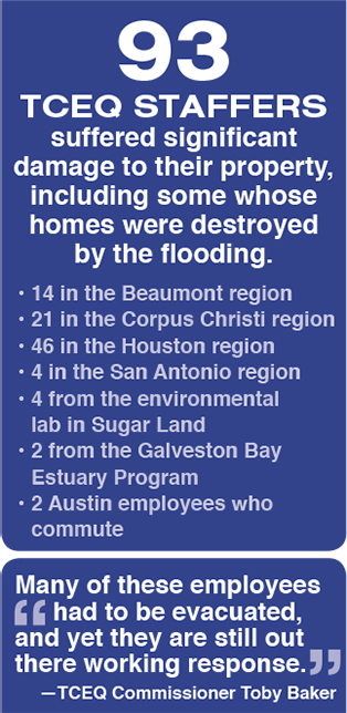 85 TCEQ Staffers suffered significant damage to their property, including some whose homes were destroyed by the flooding.