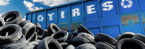 A large pile of scrap tires