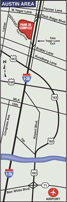 Austin area map showing Park 35 Campus