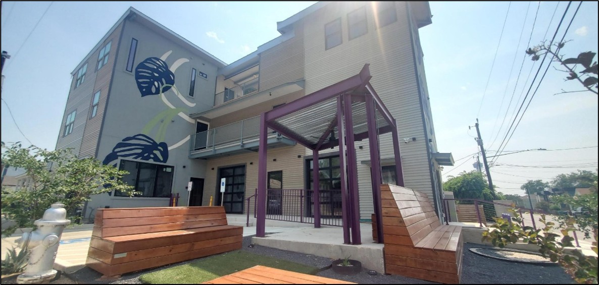 Side of Montana Street Building with Covered Patio