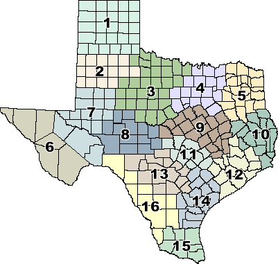 Map of 16 TCEQ Regions