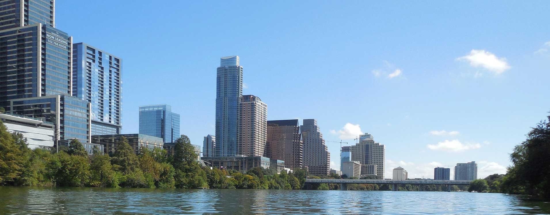 Austin lake buildings and sky
