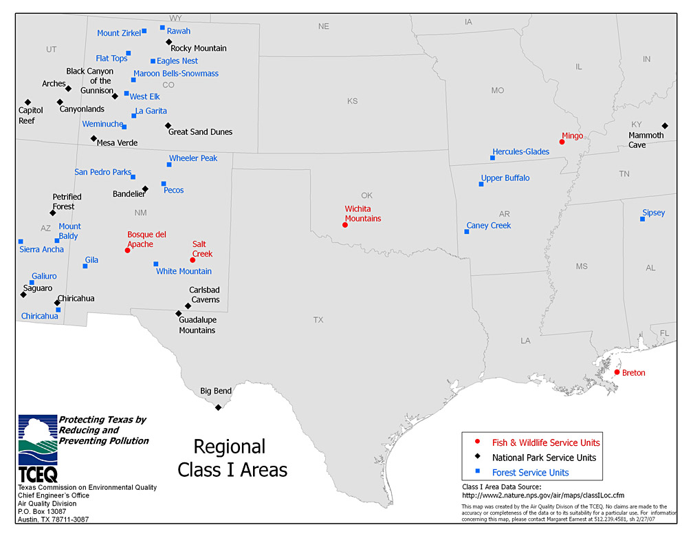 Map of Regional Class I Areas