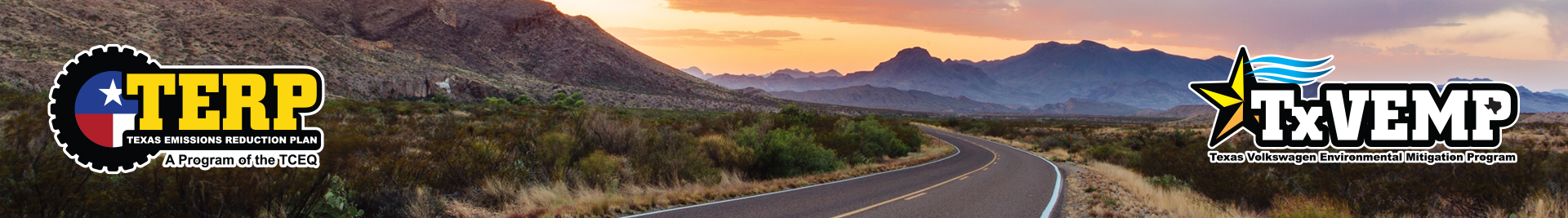 Highway in background of header with Guide to Grants blurb and logos for TERP and TxVEMP