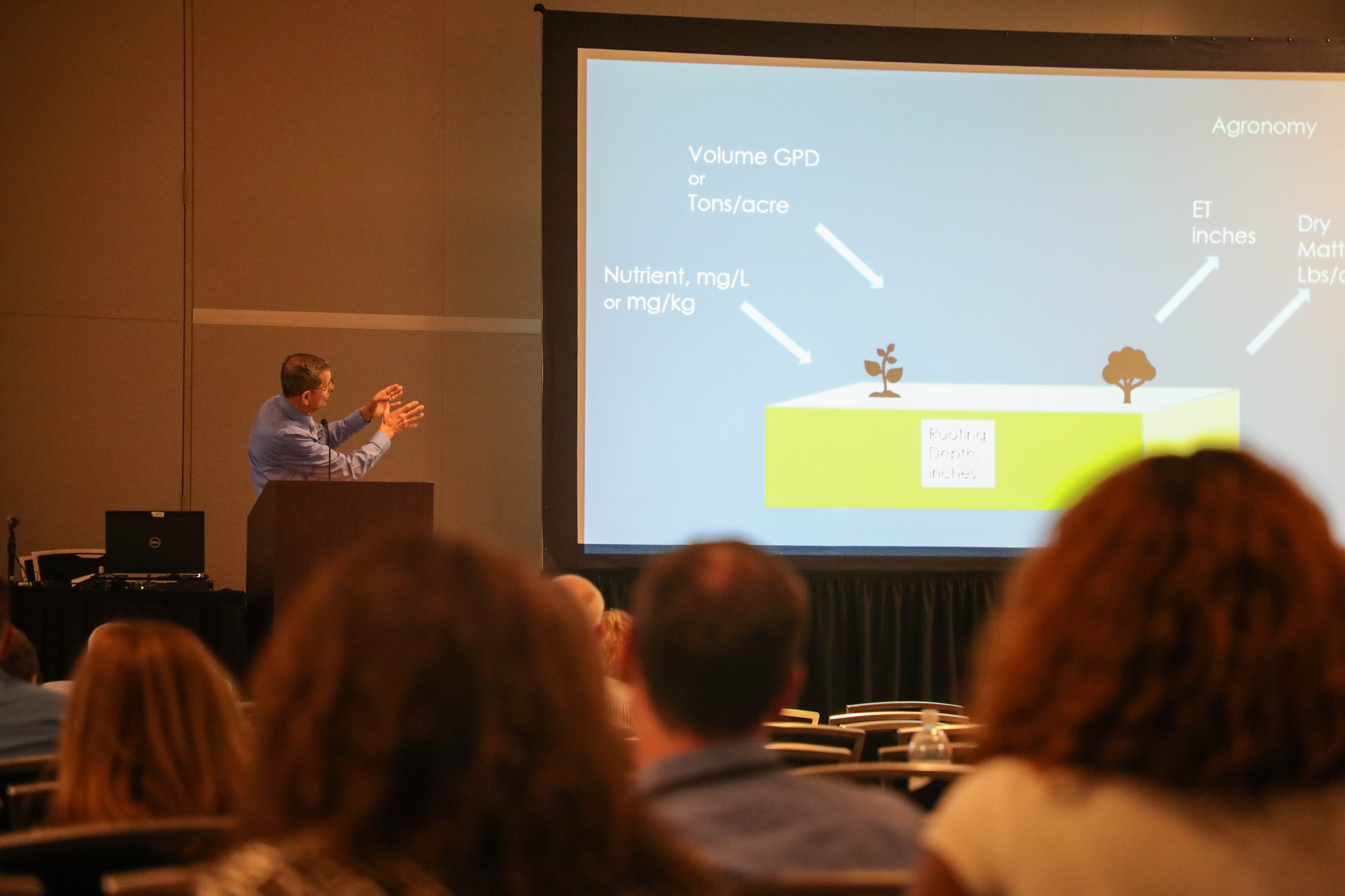 A picture showing a person giving a presentation at one of the educational sessions.
