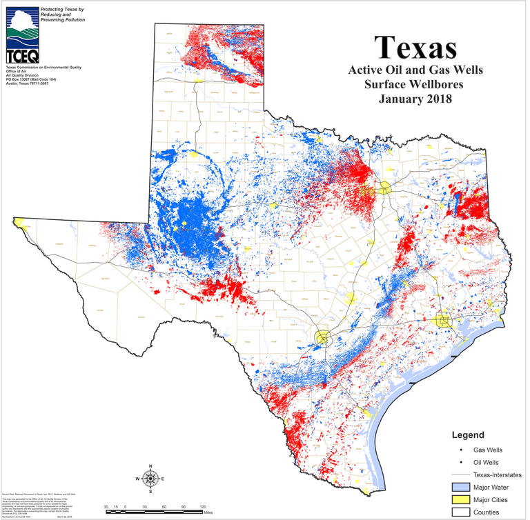 Texas Oil and Gas Wells Map