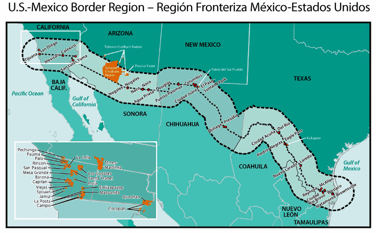 U.S.-Mexico Border Region Map