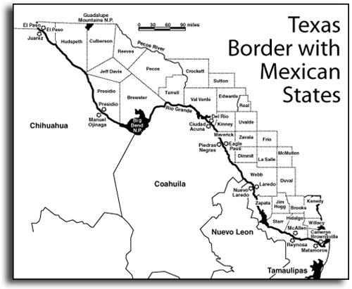 Map of the Texas Border with Mexican States