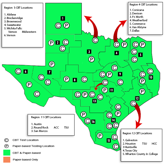 CBT Locations in TCEQ Regions
