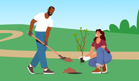 man and woman planting a seedling