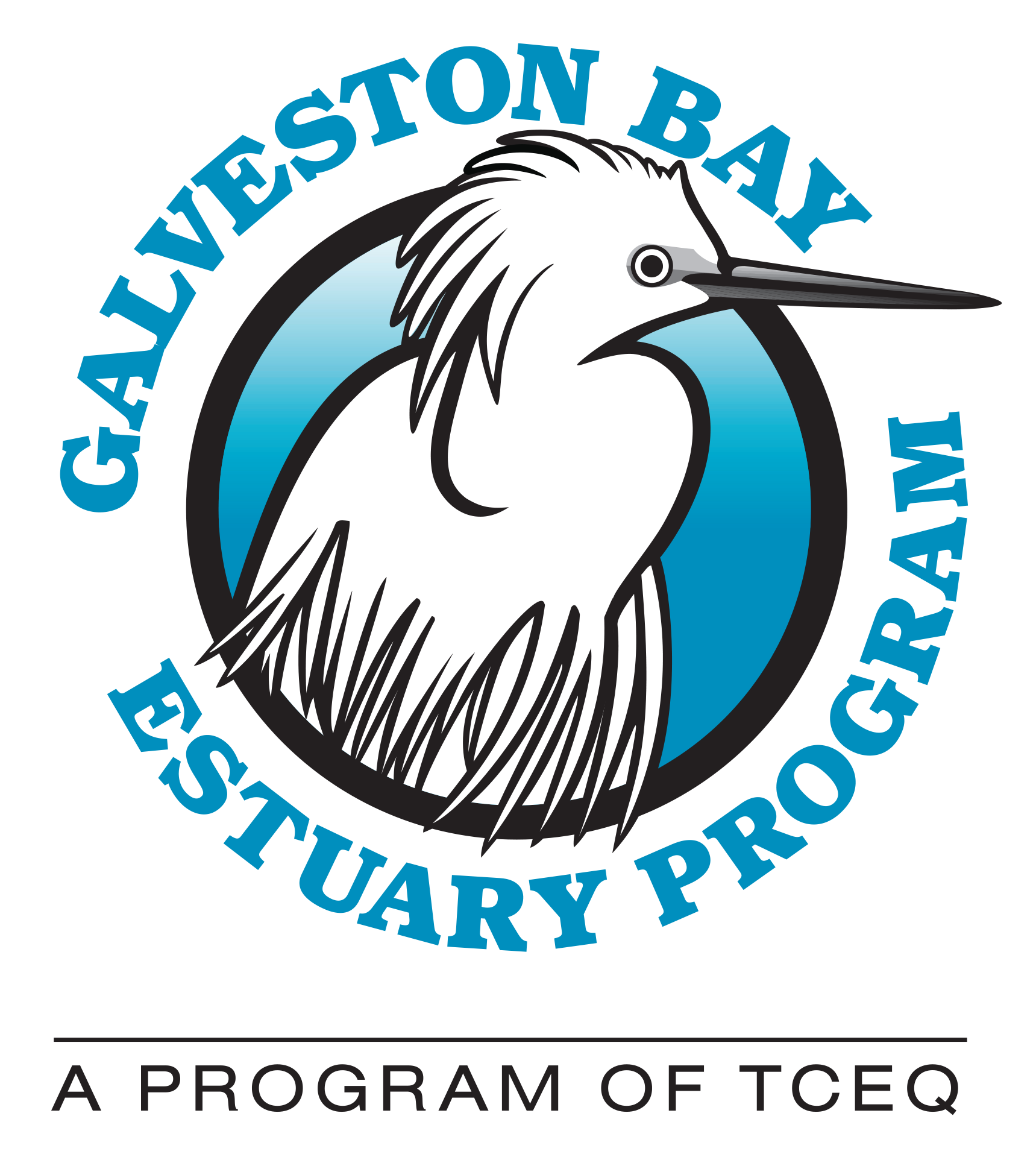image of a bird with the Galveston Bay Estuary Program logo circling it