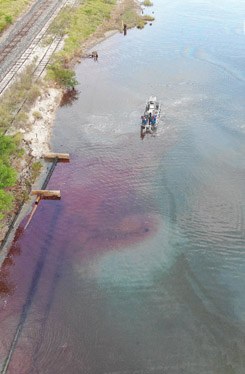Aerial footage of the Tule Lake Channel after the barge collision.