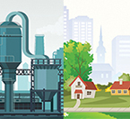 Brownfields illustration of before and after remediation