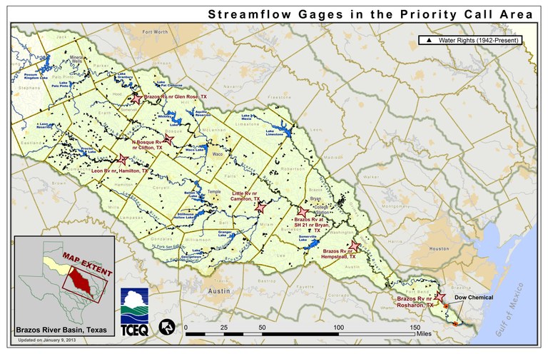Map: Streamflow Gages in the Brazos River Priority Call Area