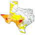 Map of current drought conditions in Texas