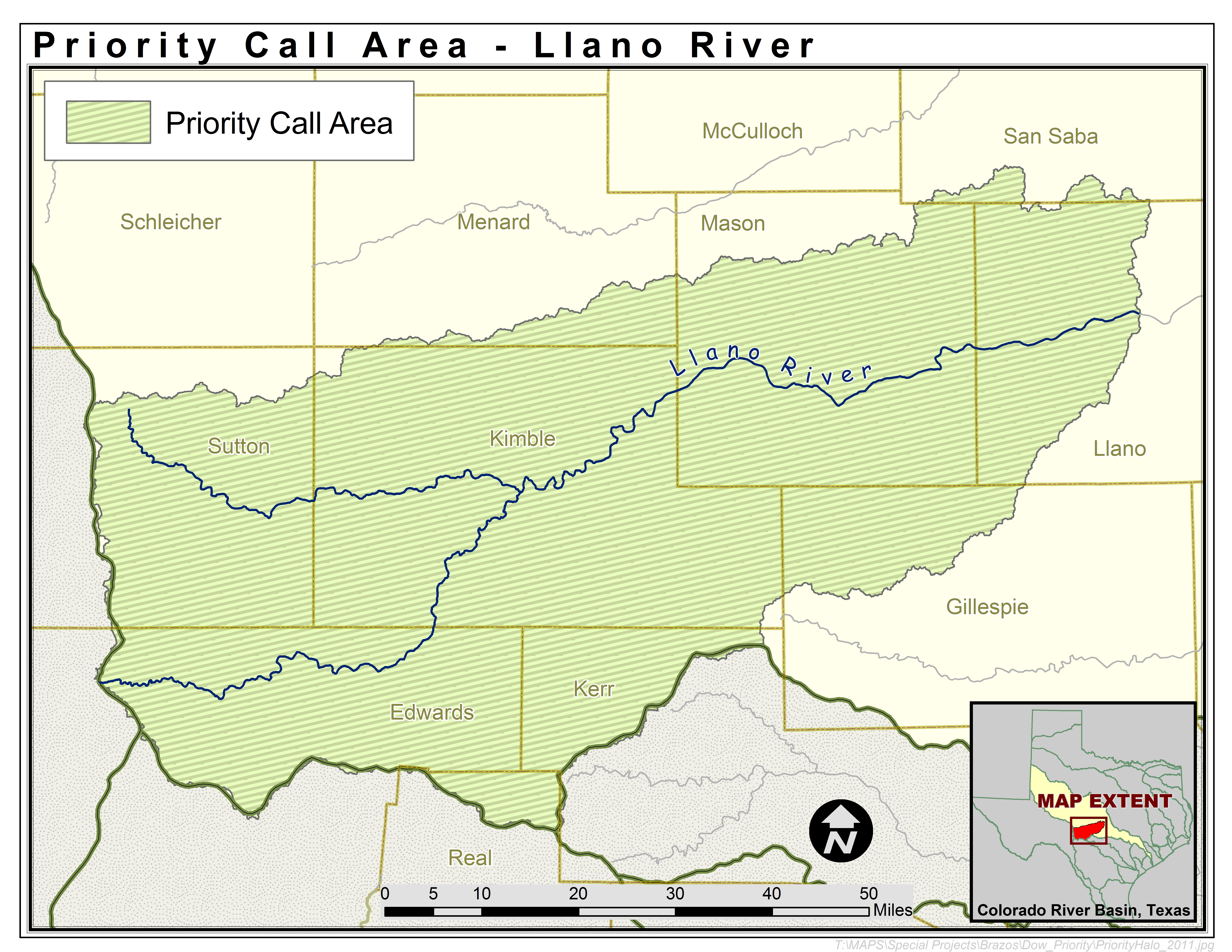 Map of the Llano River Priority Call Area