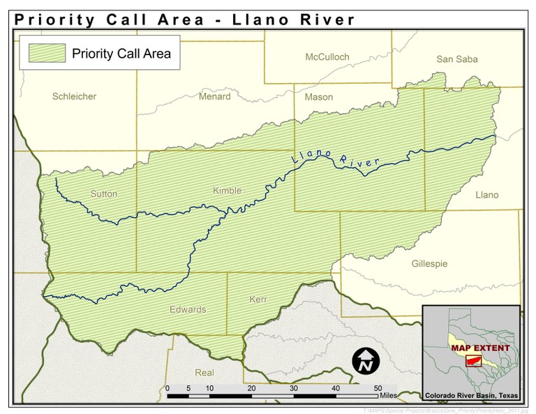 Map: Llano River Priority Call Area