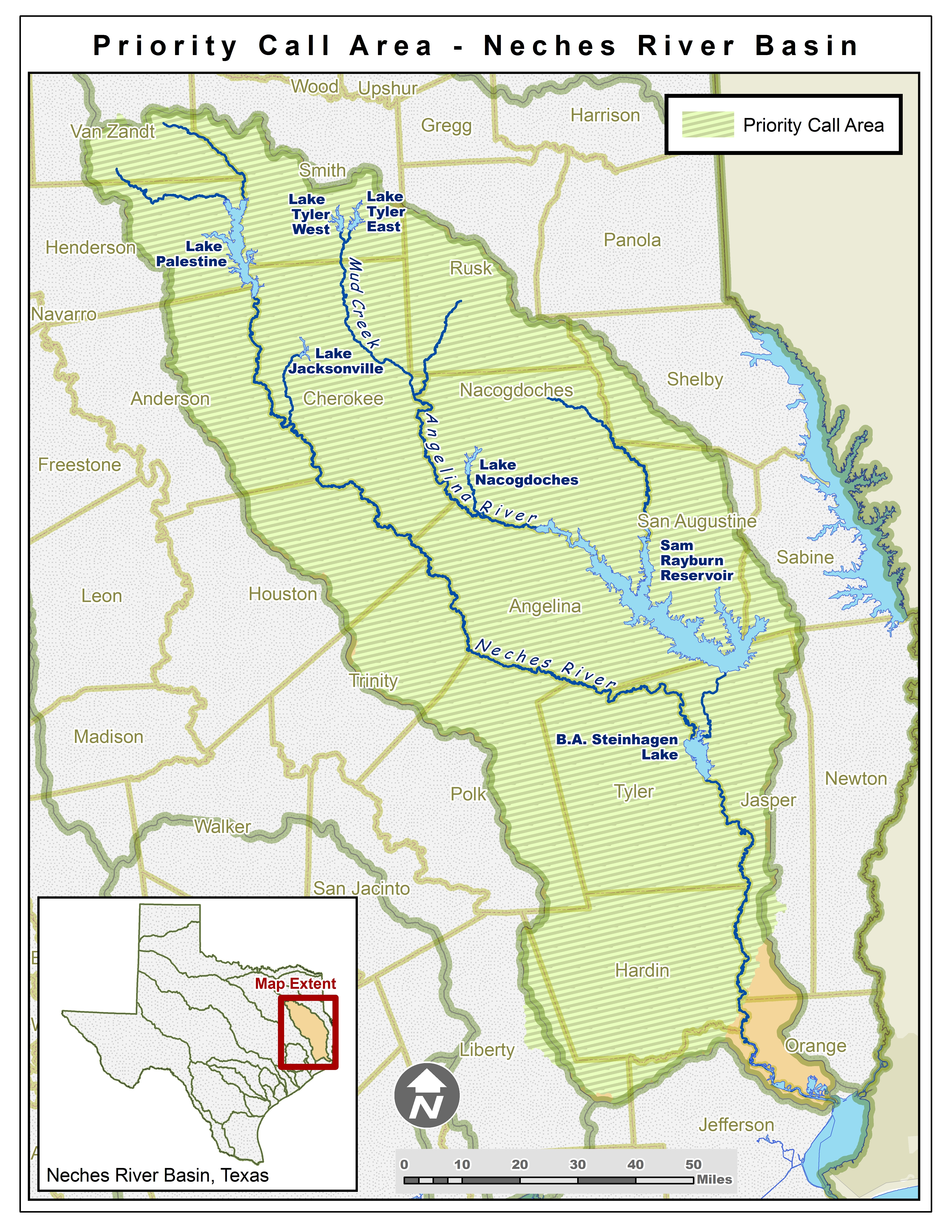 Map of the Neches River Priority Call Area