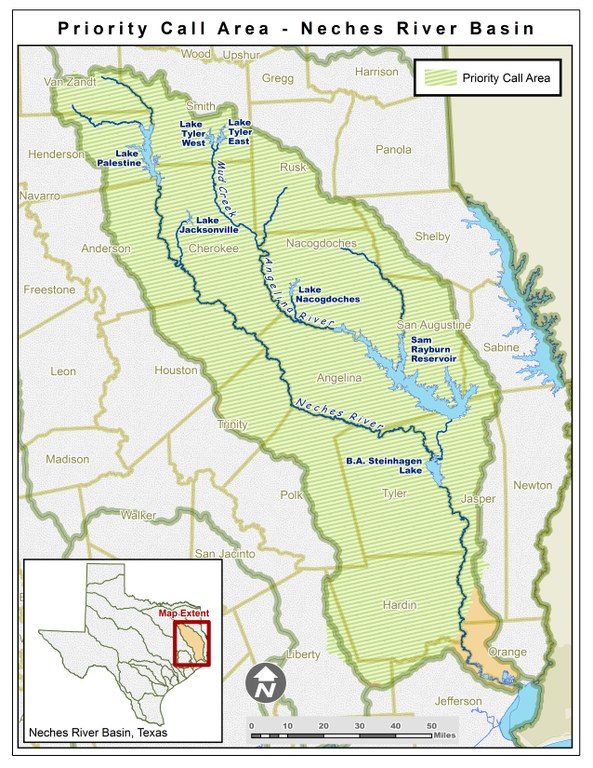 Map: Neches River Priority Call Area