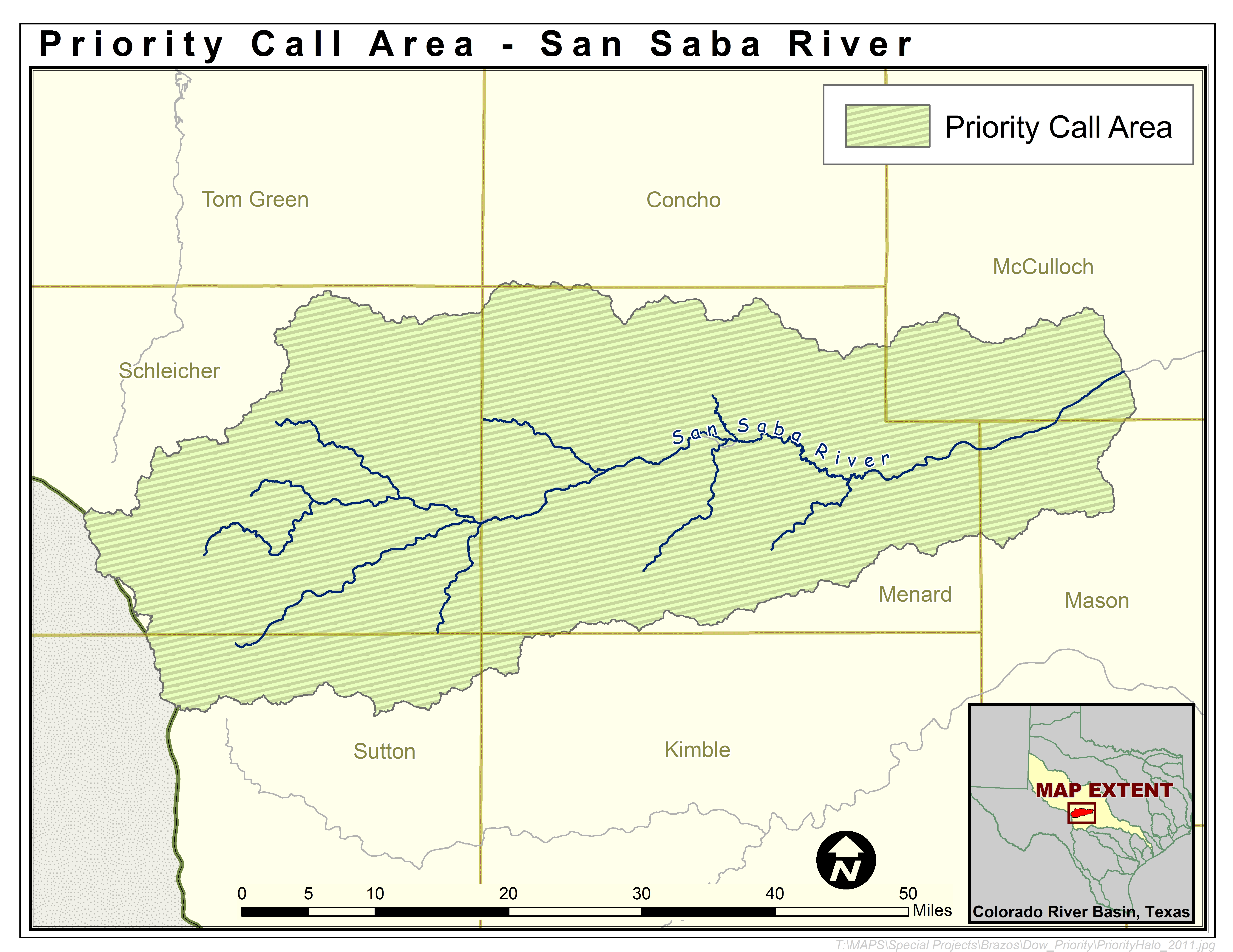 Map of the San Saba Watershed Priority Call Area