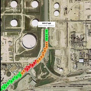 Caterpillar trail showing chemical concentrations made by the DUVAS instrument