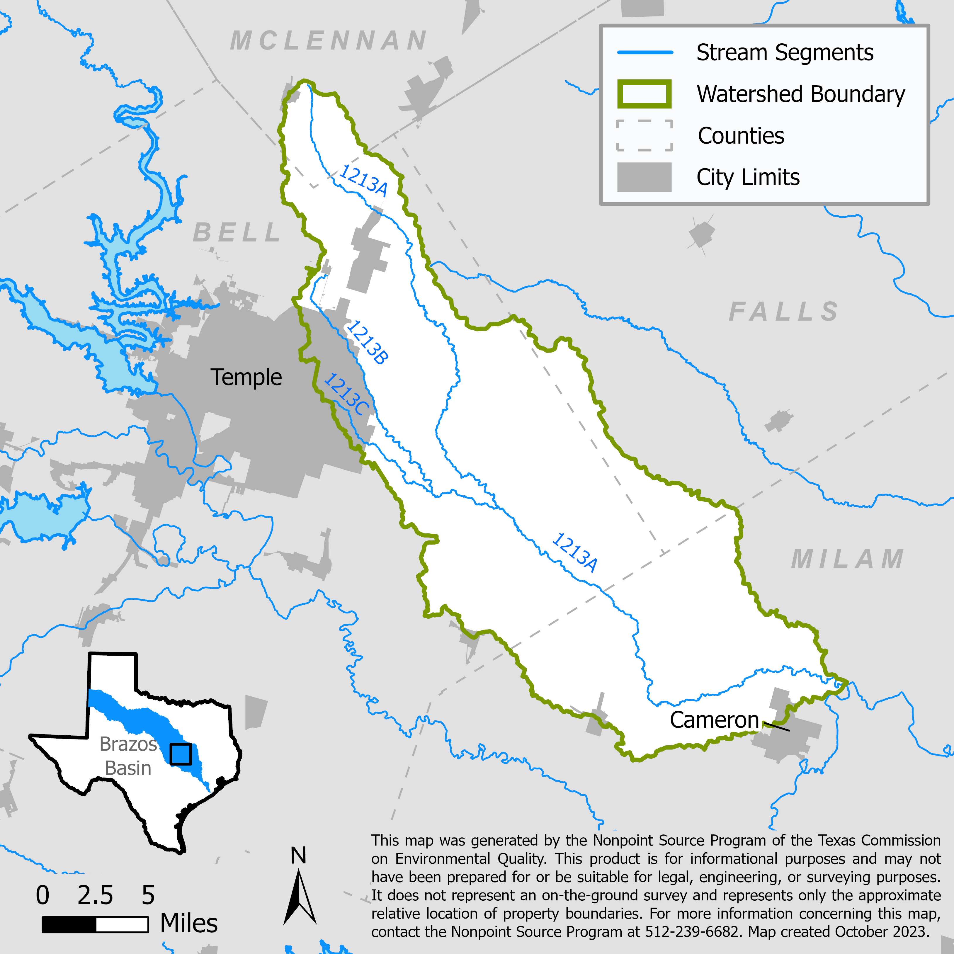 Map of the Big Elm Creek watershed with stream segments