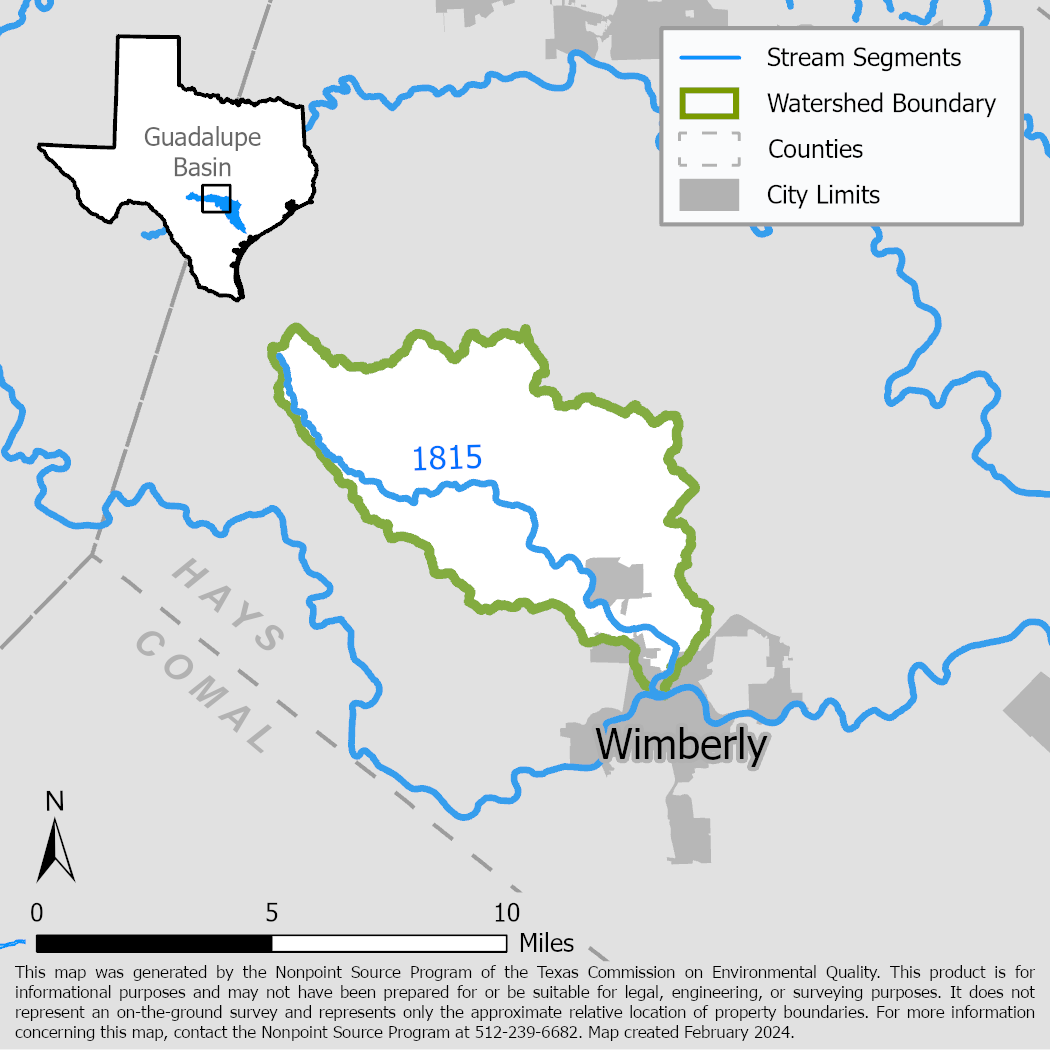Map of the Cypress Creek watershed with stream segments