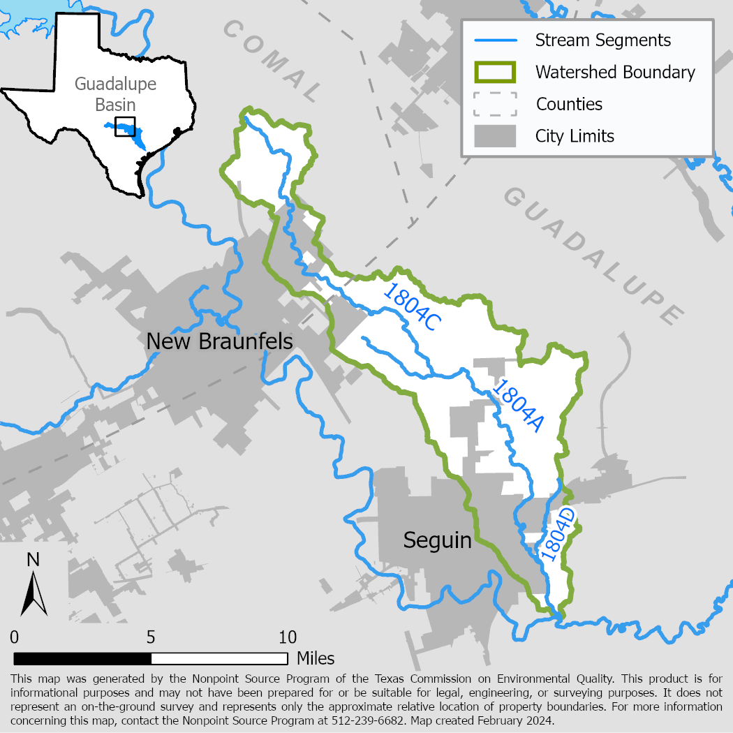 Map of the Geronimo and Alligator Creeks watershed with stream segments.