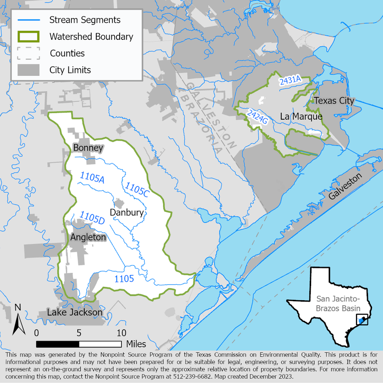 Highland and Bastrop Bayous Watersheds Map
