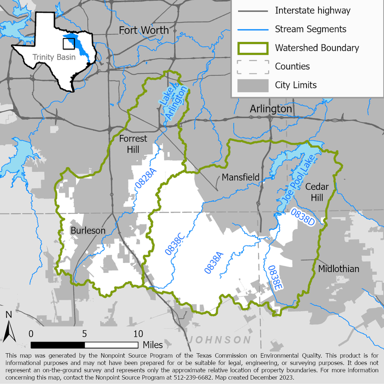 Joe Pool Lake and Village Creek-Lake Arlington Watersheds Map