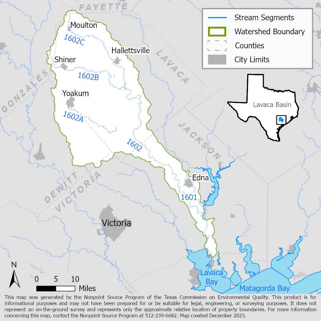 Map of the Lavaca River watershed with stream segments.