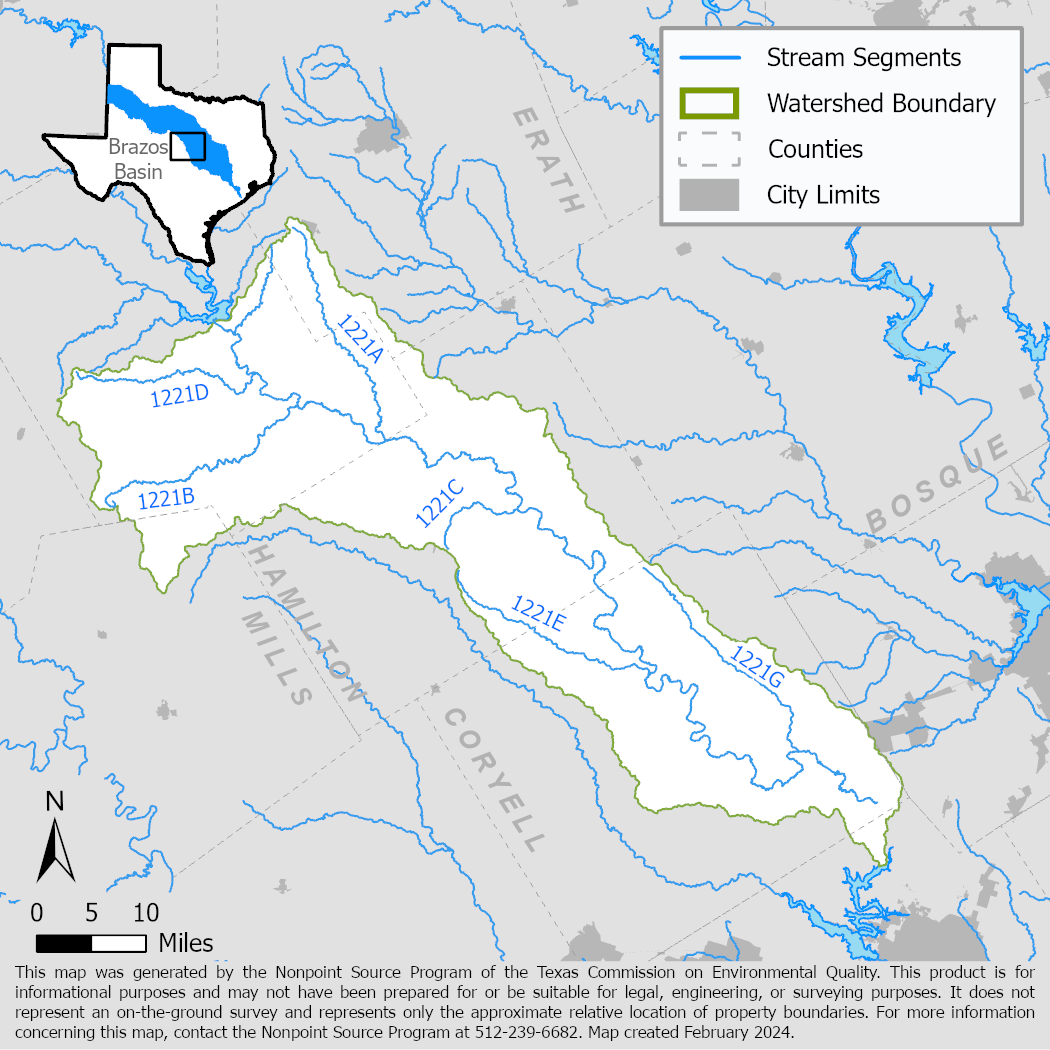Map of the Leon River watershed with stream segments
