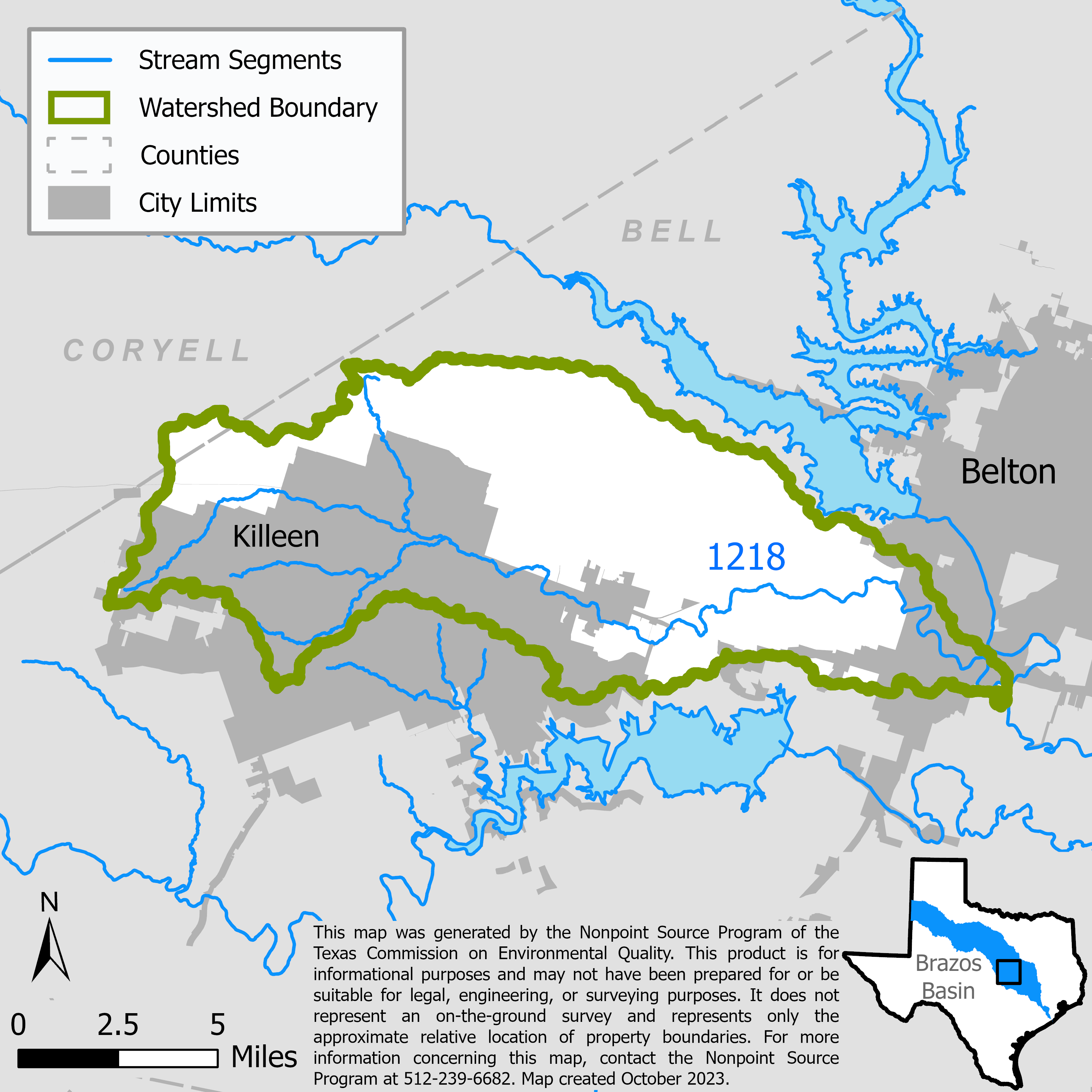 Map of the Nolan Creek watershed with stream segments.