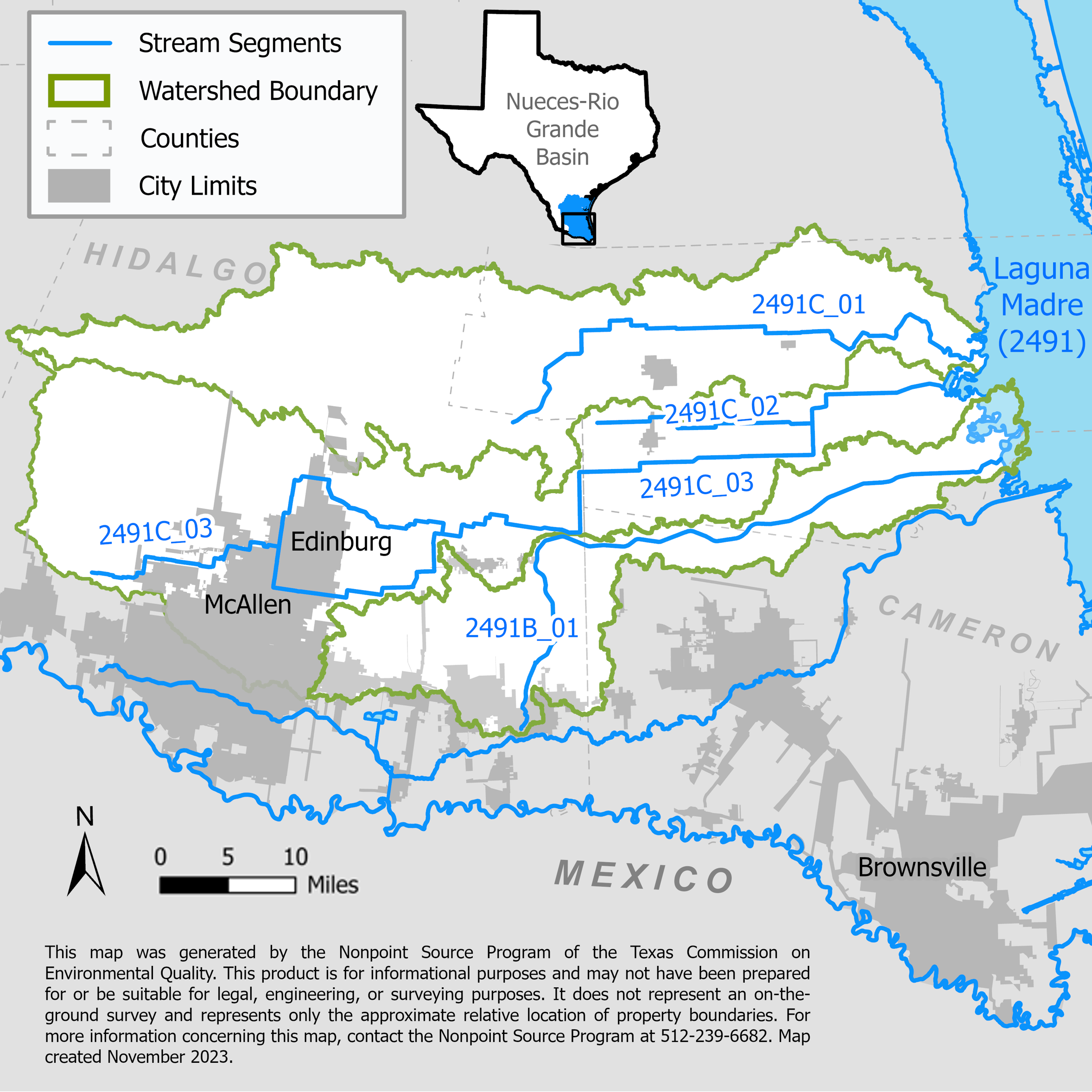 Map of the northern section of the Lower Laguna Madre watershed.