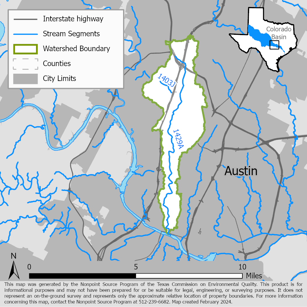 Map of the Shoal Creek watershed with stream segments.