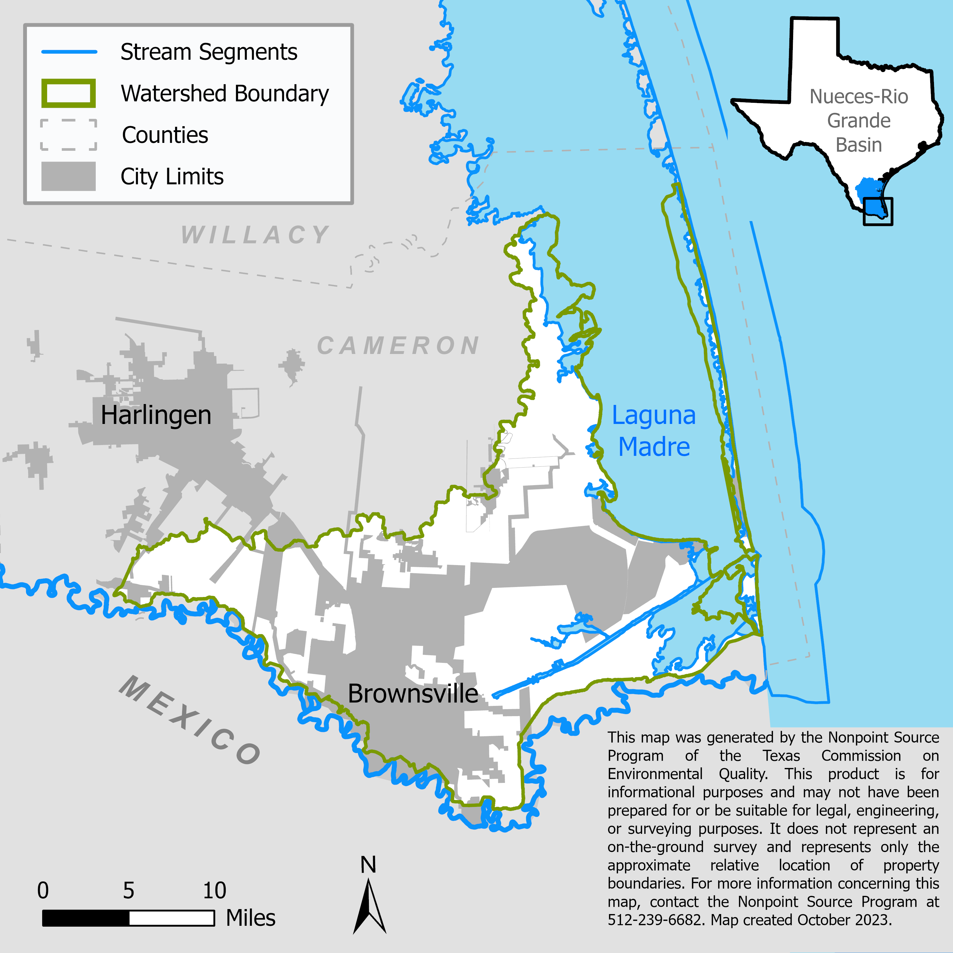 Map of the Lower Laguna Madre and Brownsville Ship Channel watershed.