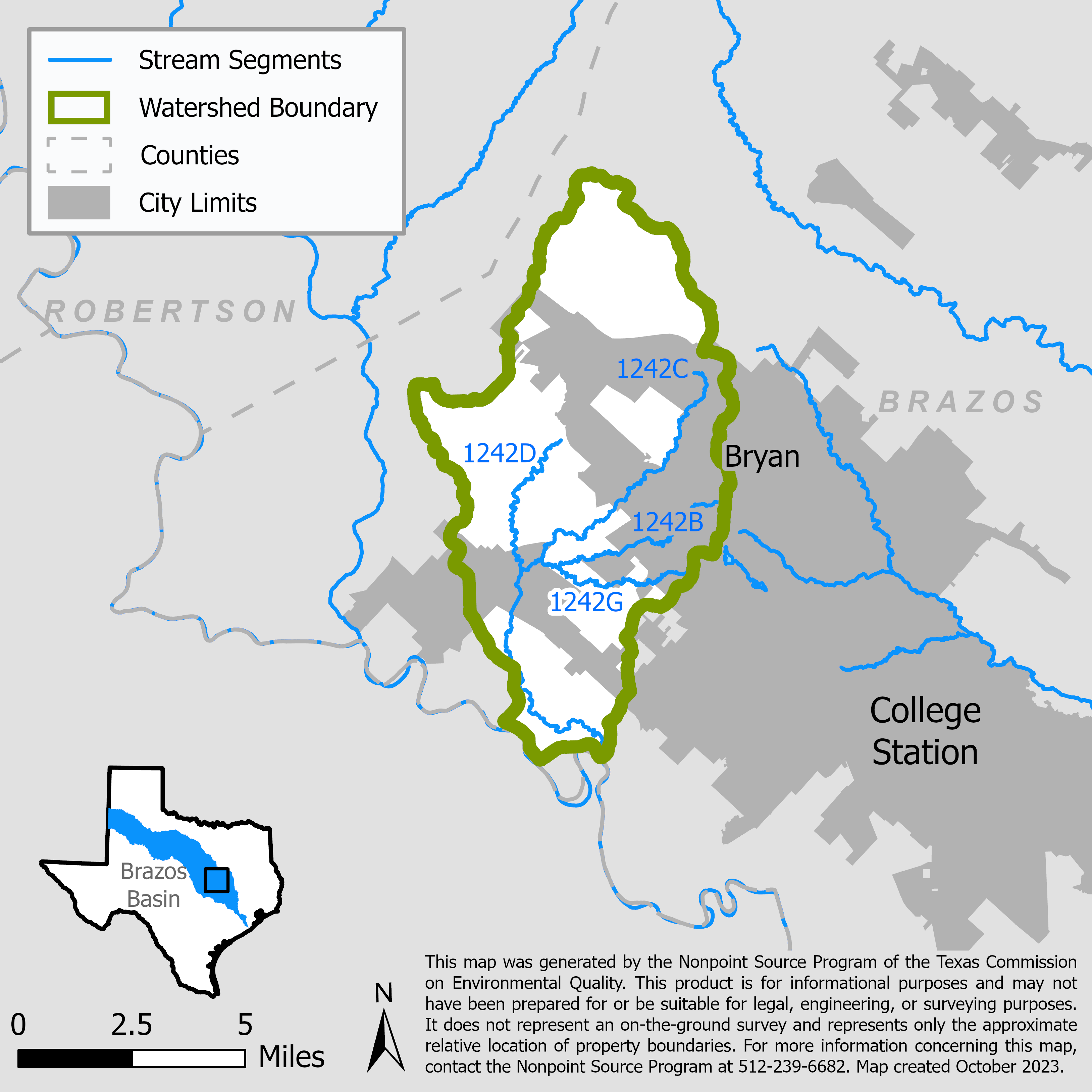 Map of the Thompsons Creek watershed showing stream segments.