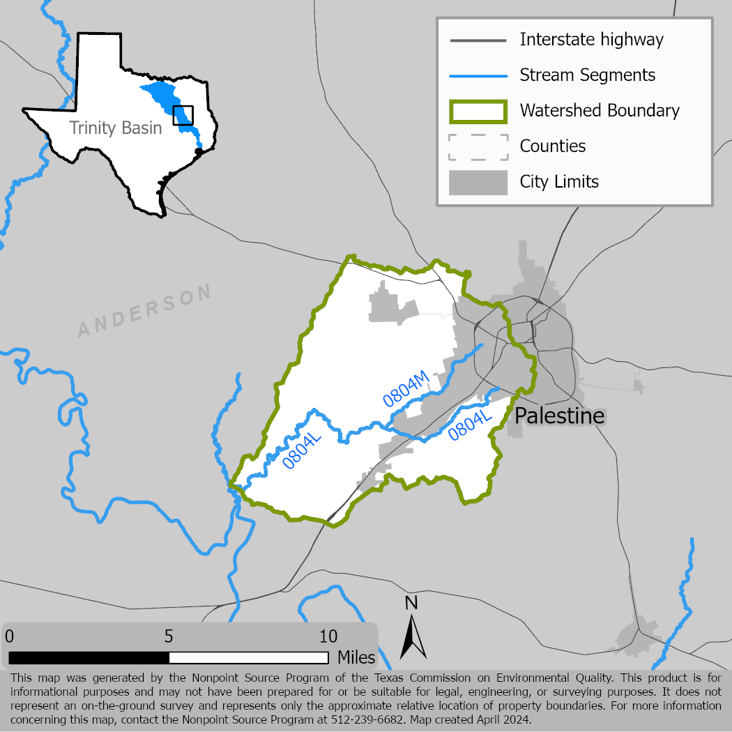 Map of the Town Creek watershed showing stream segments.