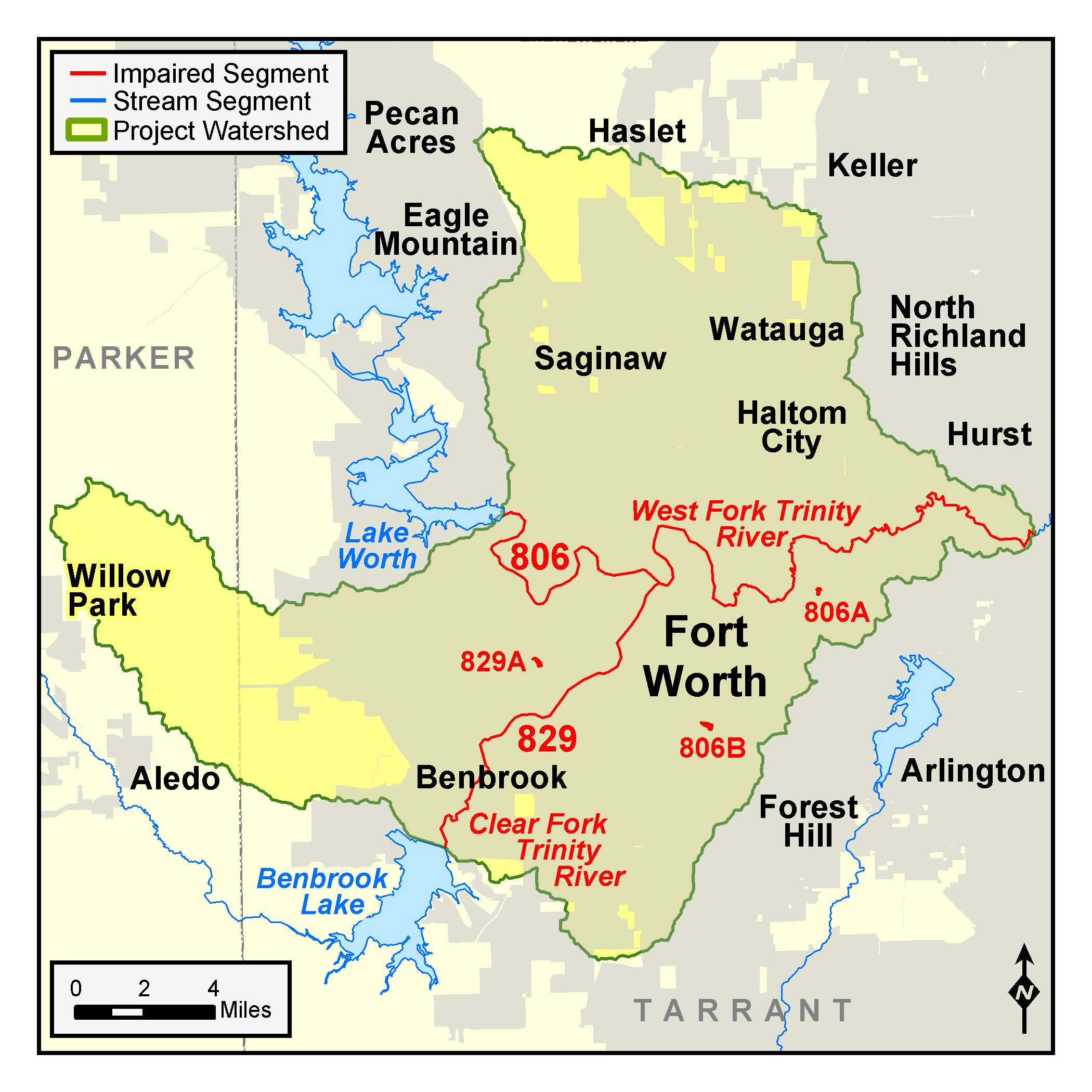 map of watersheds in the Fort Worth area TMDLs for legacy pollutants