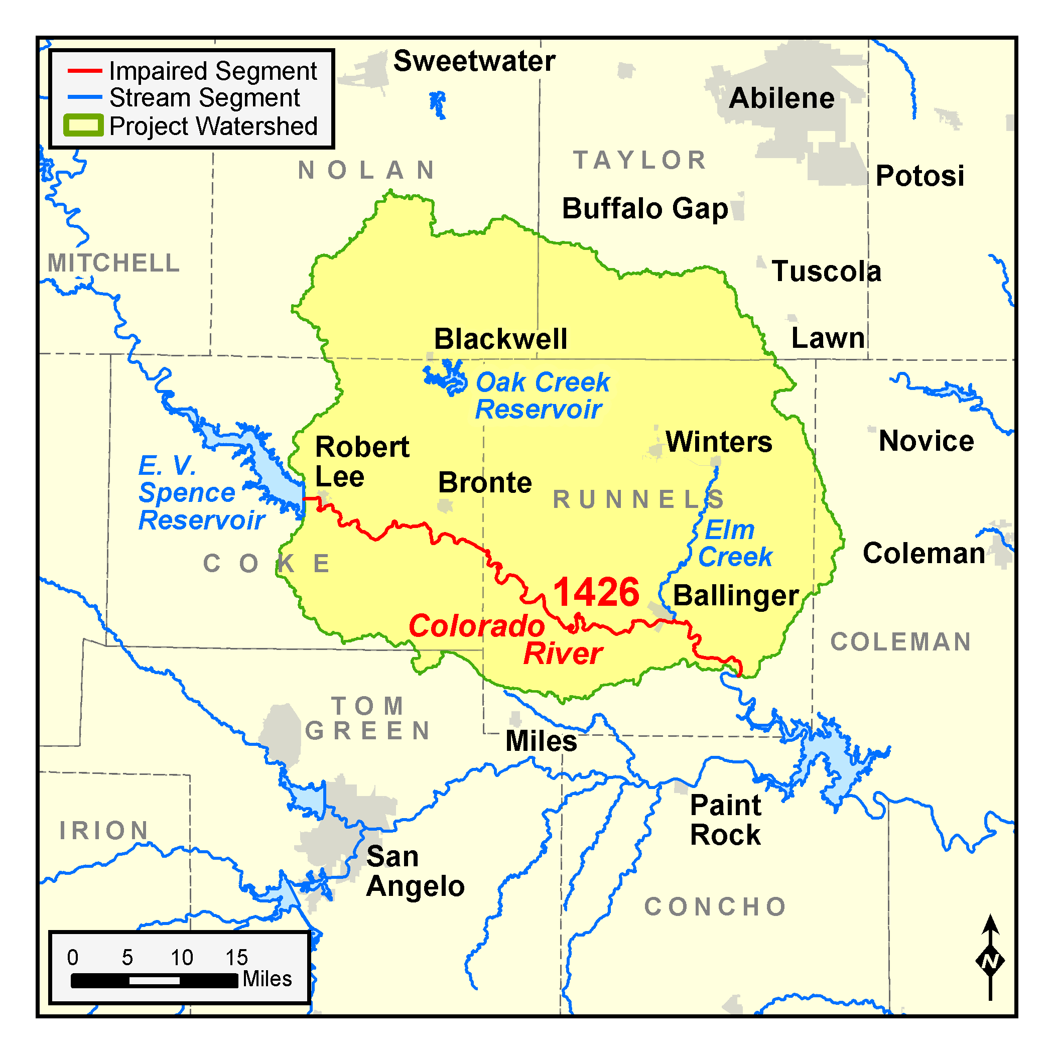 Colorado River Below E.V. Spence Reservoir map 04 map of the Colorado River Below E.V. Spence Reservoir TMDL watershed
