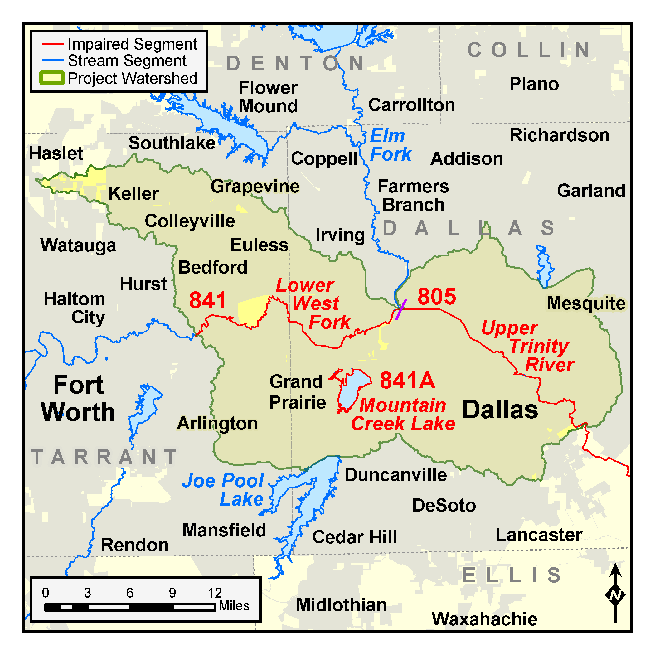 map of the Dallas and Tarrant counties legacy TMDL watersheds