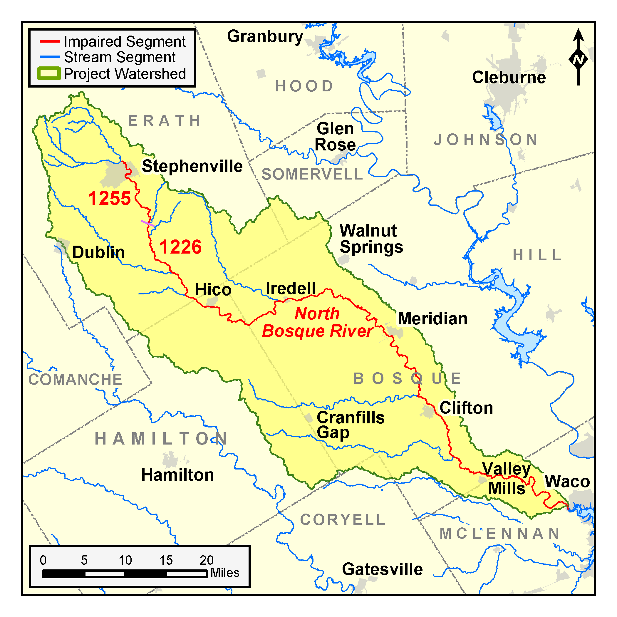 map of the North Bosque River TMDL watersheds